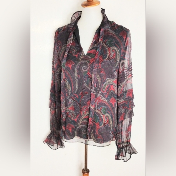 SHEER PAISLEY CHIFFON AMILIYA BLOUSE - Picture 6 of 12
